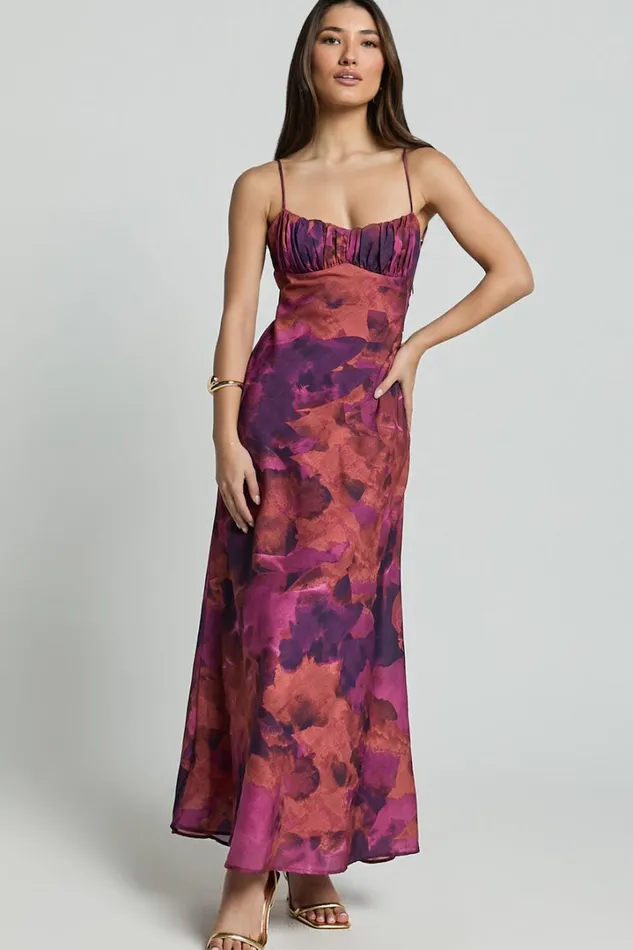 Giselli Midi Dress 8211 Adjustable Strap Ruched Bust Dress In Dark Rose Print Women Showpo Dresses Giselli Midi Dress 8211 Adjustable Strap Ruched Bust Dress In Dark Rose Print Women Showpo Dresses