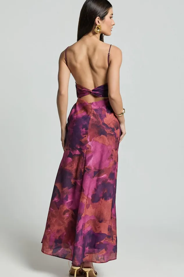 Giselli Midi Dress 8211 Adjustable Strap Ruched Bust Dress In Dark Rose Print Women Showpo Dresses