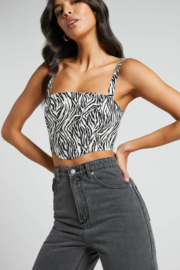 Gizelle Top 8211 Wide Strap Corset Top In Zebra Print Women Showpo Tops