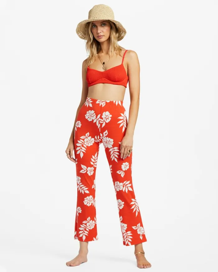 Going High Stretchy Knit Flared Pants Red Aloha Women Billabong Pants