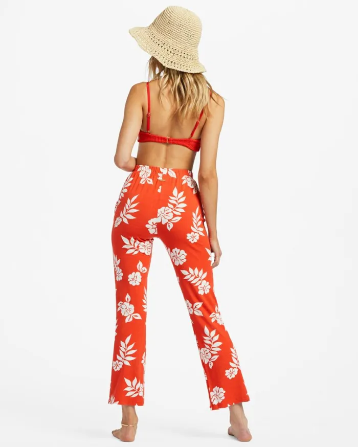 Going High Stretchy Knit Flared Pants Red Aloha Women Billabong Pants
