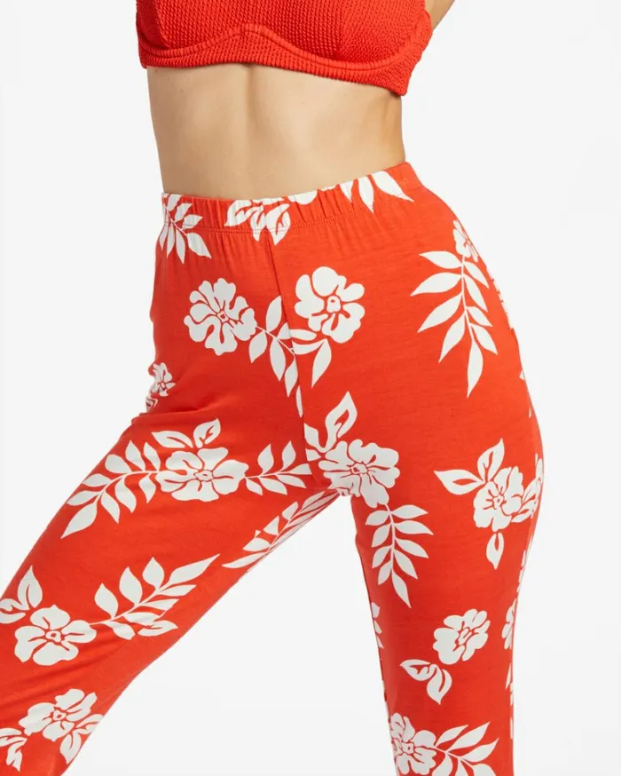 Going High Stretchy Knit Flared Pants Red Aloha Women Billabong Pants