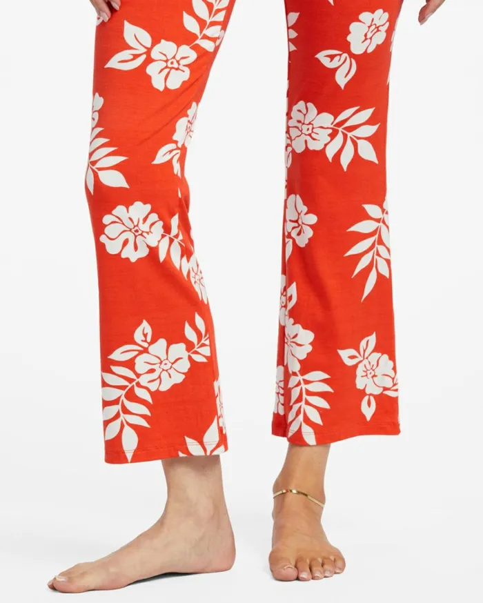 Going High Stretchy Knit Flared Pants Red Aloha Women Billabong Pants