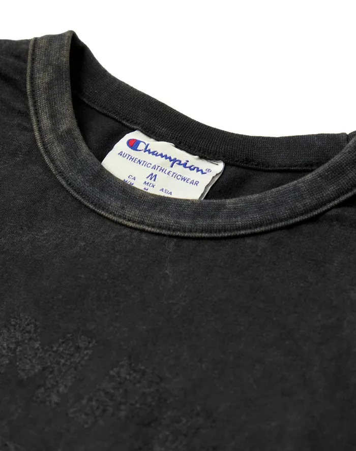 Graphic TShirt Vintage Wash Tonal Arched Champion Logo Distressed Black Men Champion TShirts and Tops