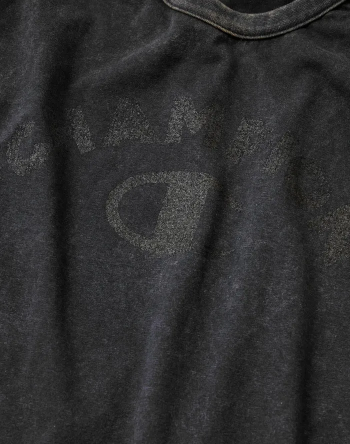 Graphic TShirt Vintage Wash Tonal Arched Champion Logo Distressed Black Men Champion TShirts and Tops