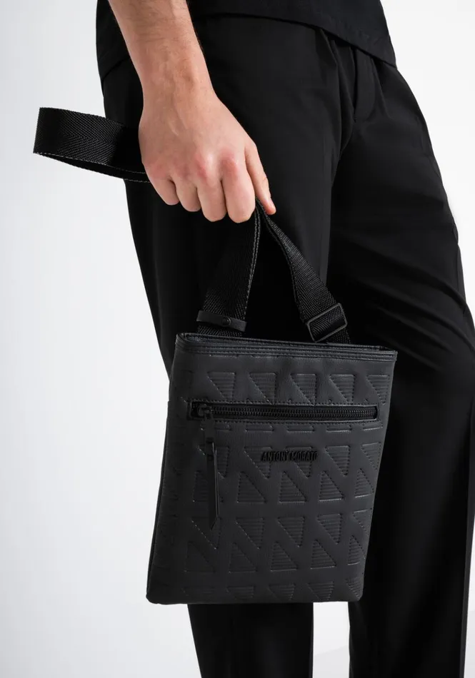 Handbags Men Antony Morato Messenger In Tumbled Faux Leather Printed Black
