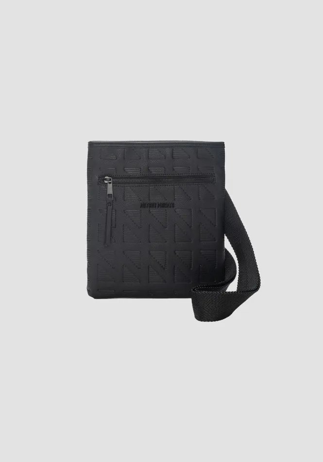Handbags Men Antony Morato Messenger In Tumbled Faux Leather Printed Black