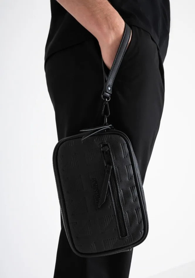 Handbags Men Antony Morato Pouch In Faux Leather With Printed Texture Black