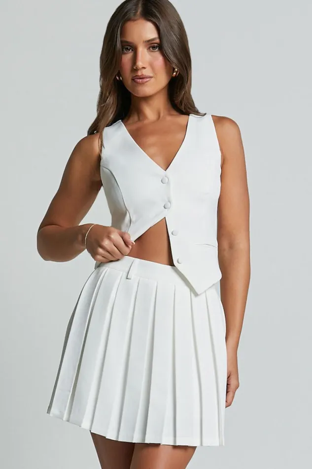 Harlee Mini Skirt 8211 Pleated A Line Skirt In White Women Showpo Suits and Tailoring
