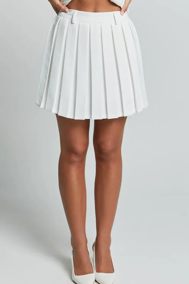 Harlee Mini Skirt 8211 Pleated A Line Skirt In White Women Showpo Suits and Tailoring