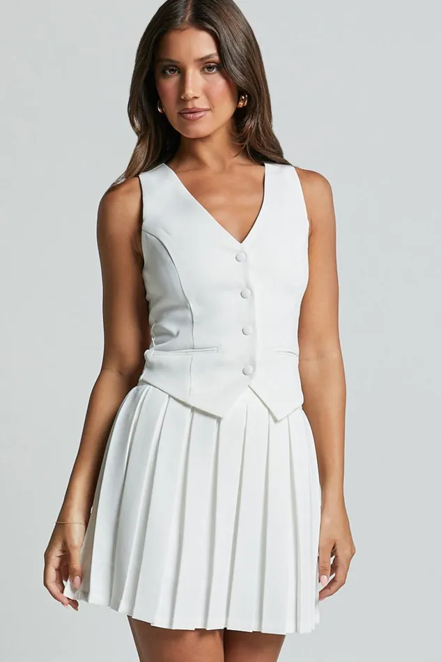 Harlee Mini Skirt 8211 Pleated A Line Skirt In White Women Showpo Suits and Tailoring