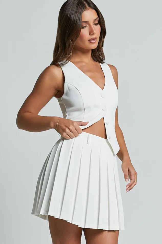 Harlee Mini Skirt 8211 Pleated A Line Skirt In White Women Showpo Suits and Tailoring