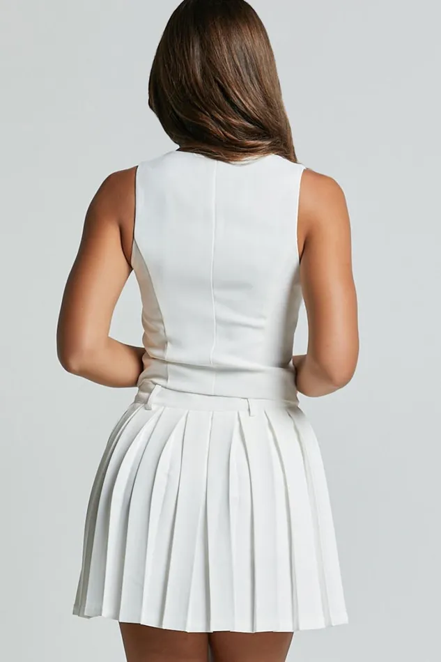 Harlee Mini Skirt 8211 Pleated A Line Skirt In White Women Showpo Suits and Tailoring
