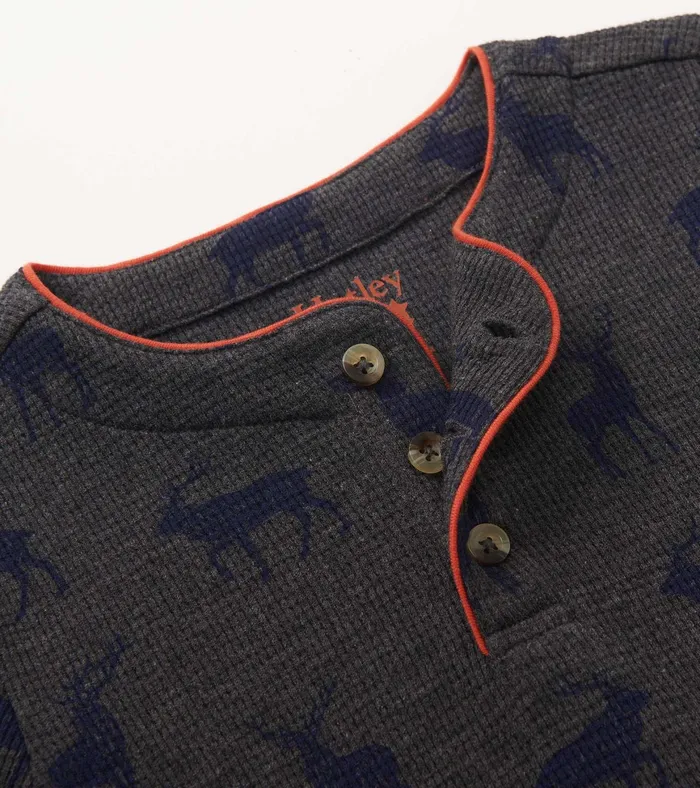 Hatley Boys Blue Elks Long Sleeve Henley TShirt Boys Tops