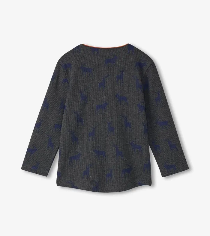 Hatley Boys Blue Elks Long Sleeve Henley TShirt Boys Tops