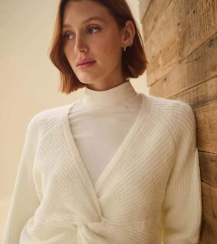 Hatley Cross Over Sweater 8211 Winter White Women Sweaters