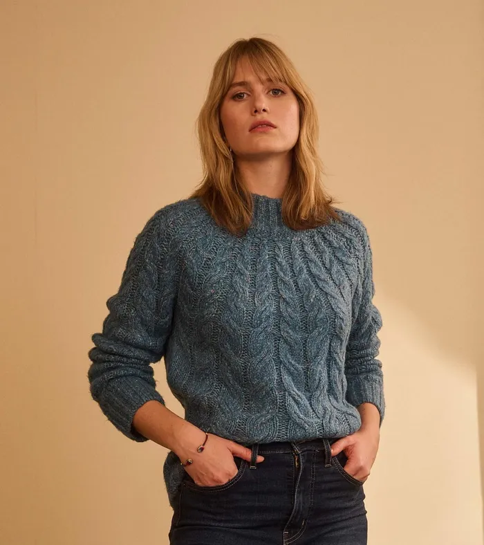 Hatley Dylan Cable Knit Sweater 8211 Blue Heather Women Sweaters