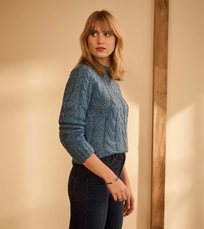 Hatley Dylan Cable Knit Sweater 8211 Blue Heather Women Sweaters