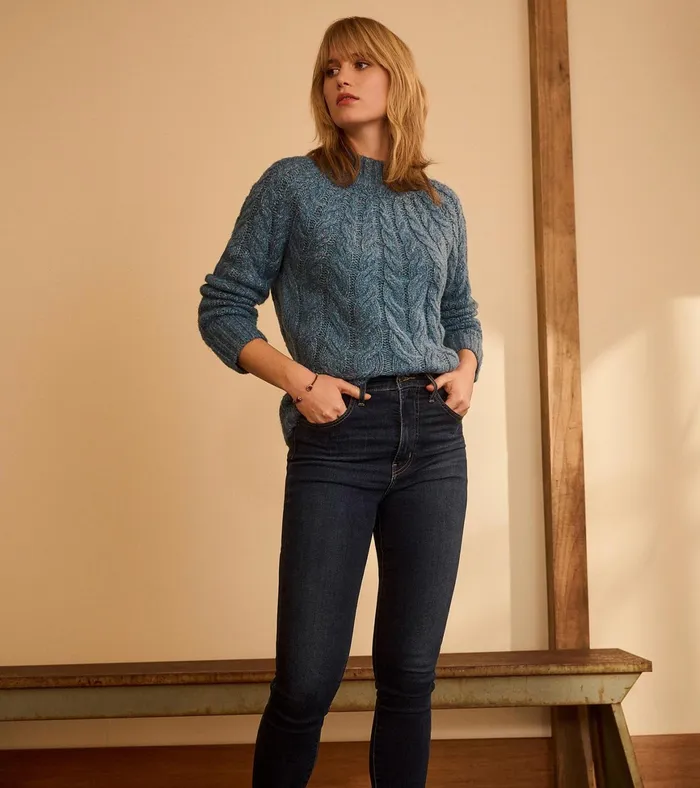 Hatley Dylan Cable Knit Sweater 8211 Blue Heather Women Sweaters