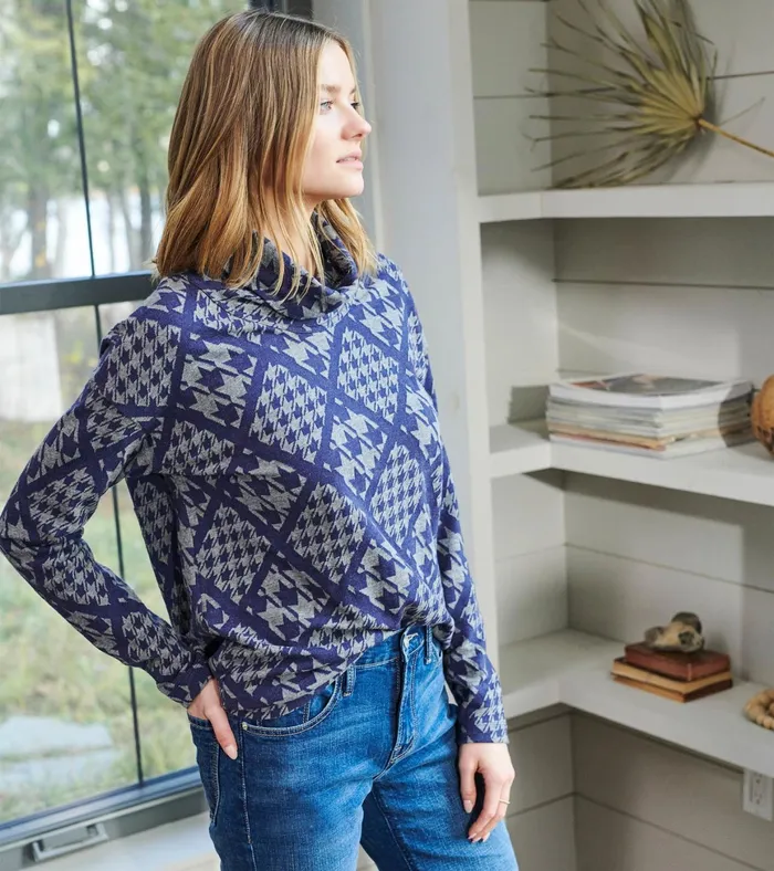 Hatley Funnel Neck Top 8211 Patriot Checks Women Tops