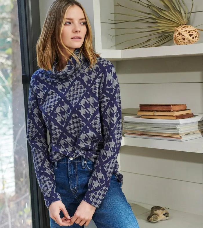 Hatley Funnel Neck Top 8211 Patriot Checks Women Tops