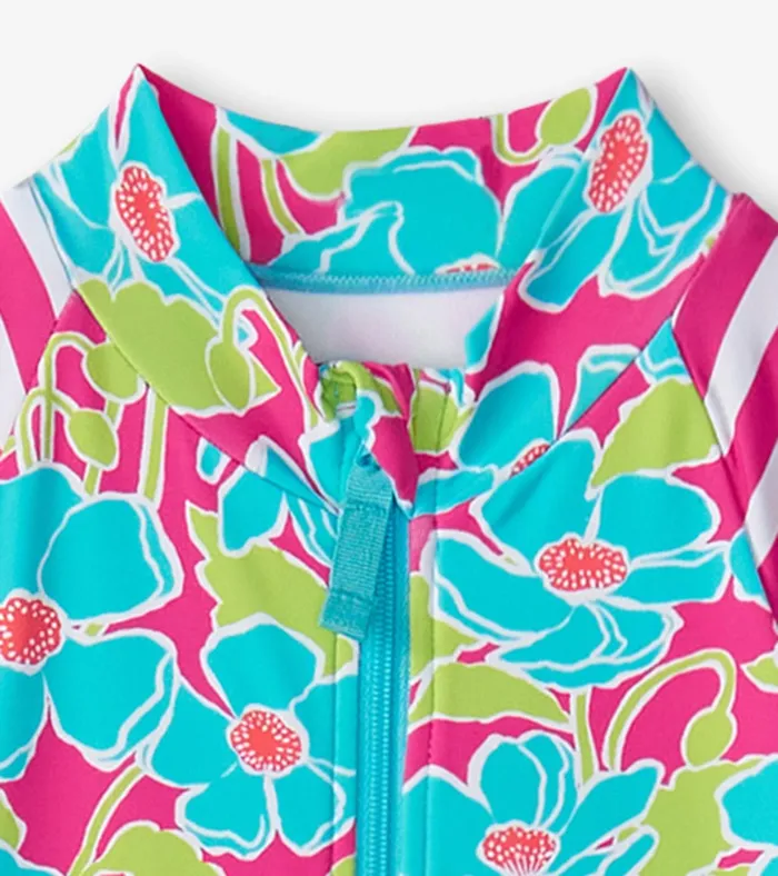 Hatley Girls Floating Poppies OnePiece Rashguard Girls Swimwear
