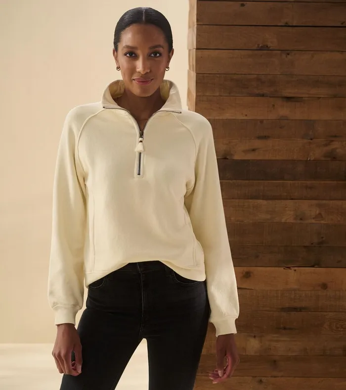 Hatley Mock Neck Pullover 8211 Almond Beige Women Sweaters