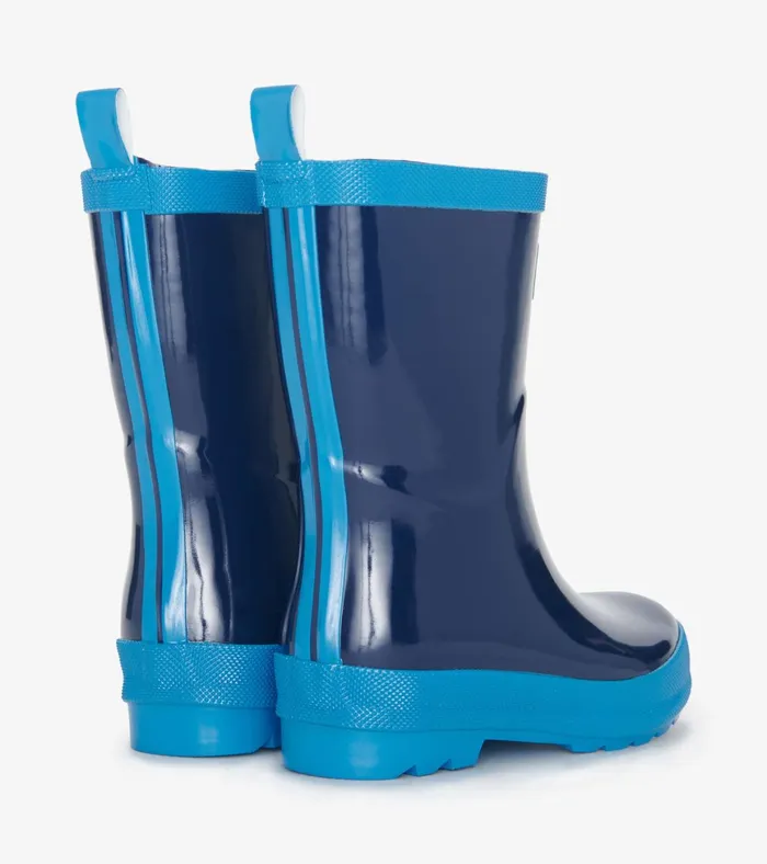 Hatley Navy Shiny Rain Boots Boys Rainwear