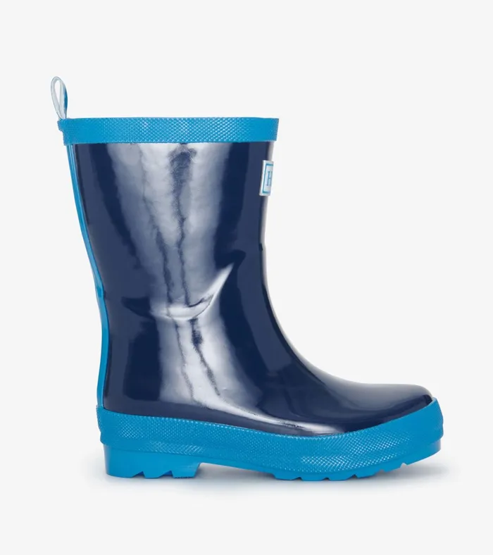 Hatley Navy Shiny Rain Boots Boys Rainwear