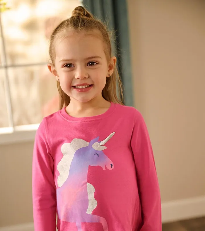 Hatley Rasberry Unicorn Long Sleeve TShirt Baby and Toddler Tops