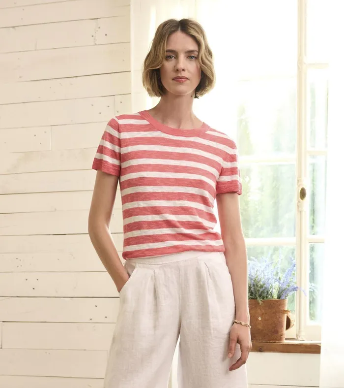 Hatley Simone Knit Tee 8211 Coral Stripes Women Tops