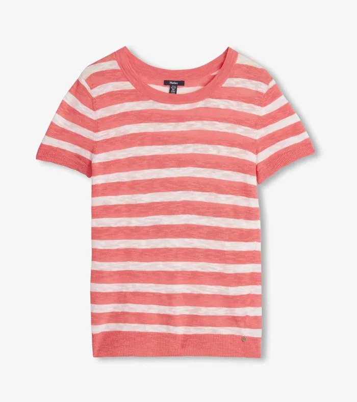 Hatley Simone Knit Tee 8211 Coral Stripes Women Tops