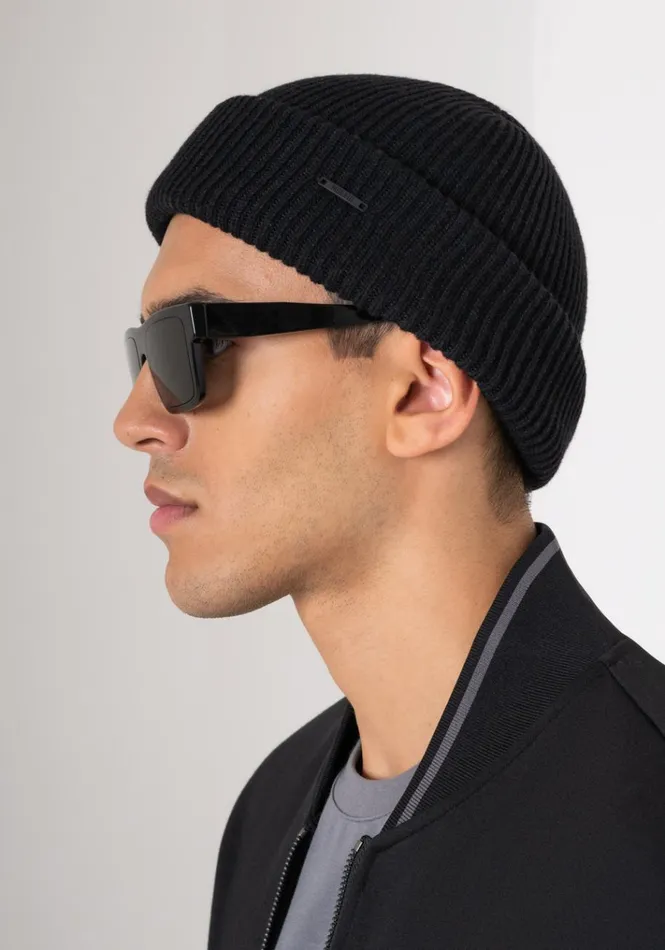 Hats Men Antony Morato Black WoolBlend Knit Cap Black