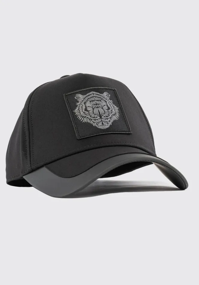 Hats Men Antony Morato Poplin Baseball Cap With White Tiger Print Black