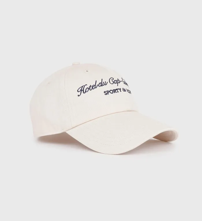 Hats Women Sporty and Rich Hotel Du Cap Cursive Hat 8211 CreamNavy