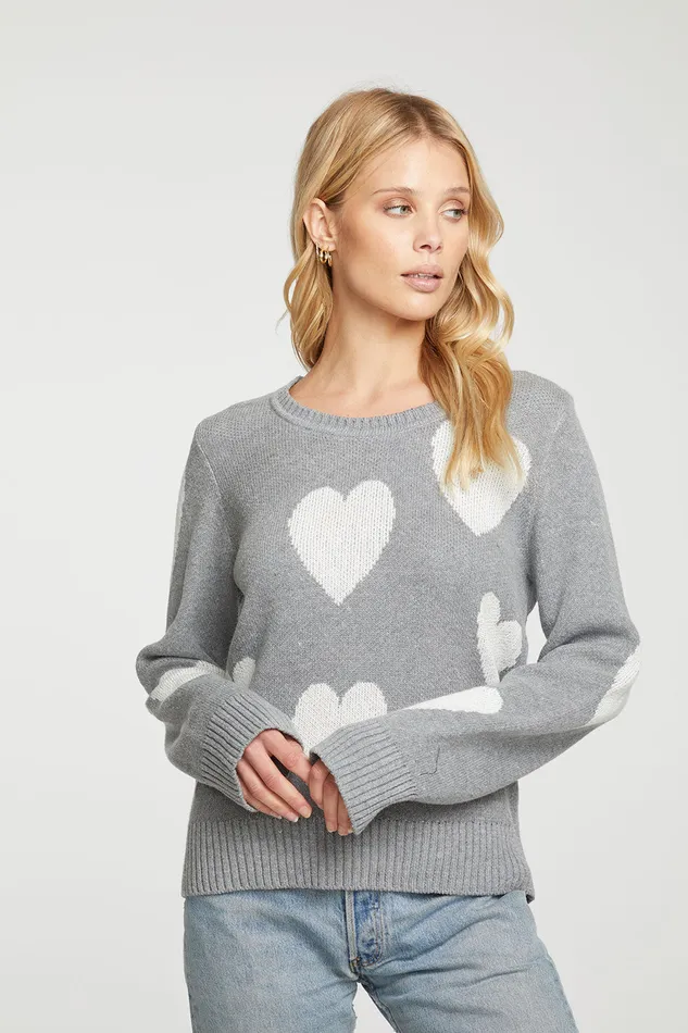 Hearts Cotton Blend Long Sleeve Crew Neck Pullover Womens Outerwear Chaser Brand