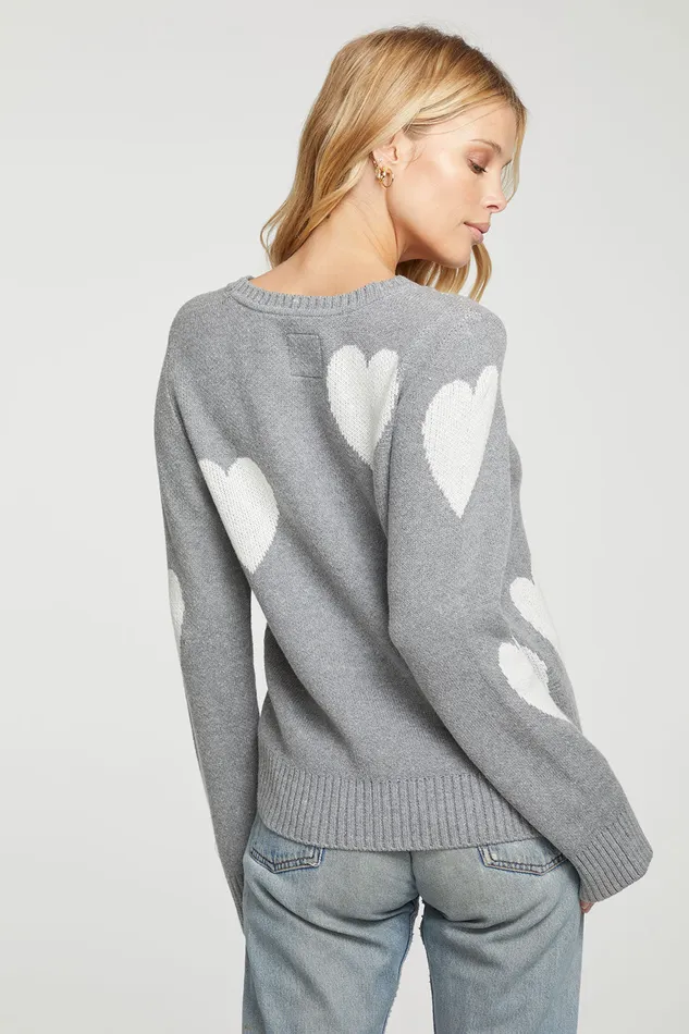 Hearts Cotton Blend Long Sleeve Crew Neck Pullover Womens Outerwear Chaser Brand
