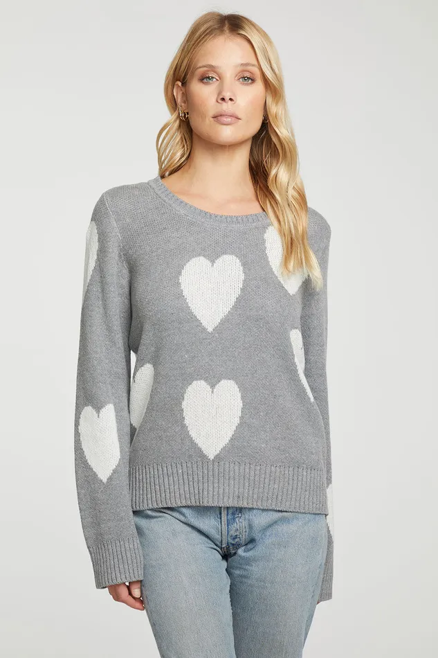 Hearts Cotton Blend Long Sleeve Crew Neck Pullover Womens Outerwear Chaser Brand