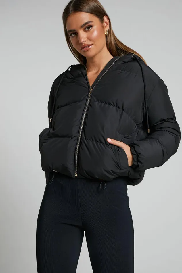 Helgi Jacket 8211 Hooded Puffer Jacket In Black Women Showpo Basics