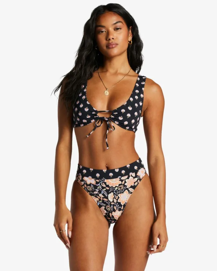 Hide Away Hippie Ruch Reversible Bikini Top Black Pebble Women Billabong Bikinis