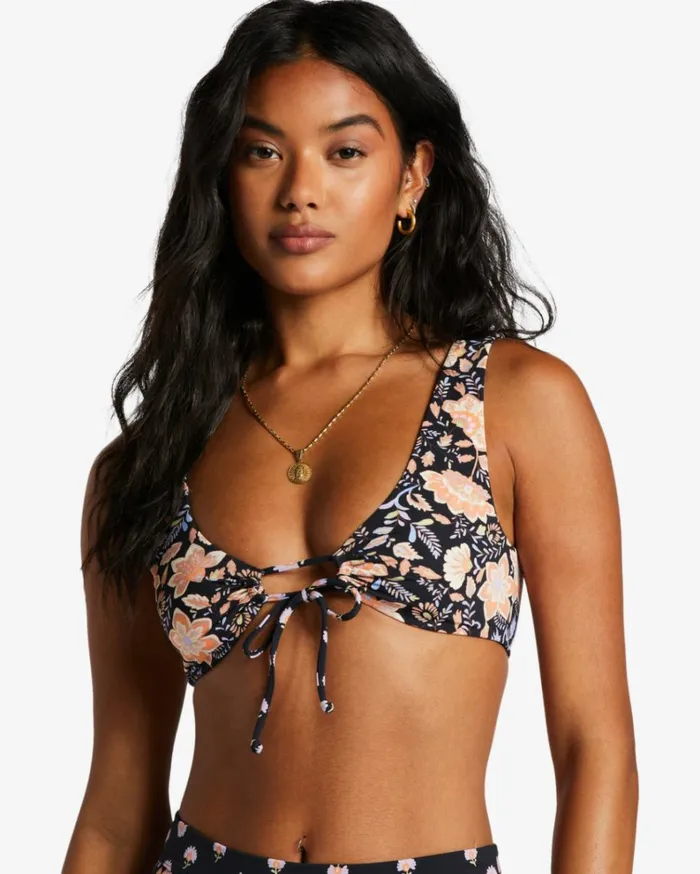 Hide Away Hippie Ruch Reversible Bikini Top Black Pebble Women Billabong Bikinis