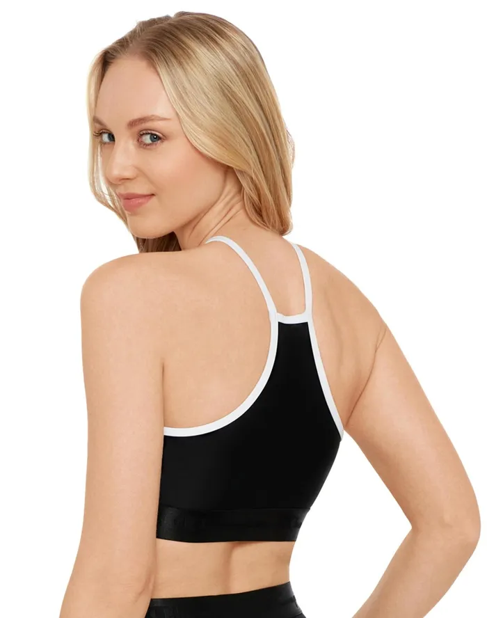 HighNeck Bathing Suit Top Script Logo Band Black Women Champion Swimwear