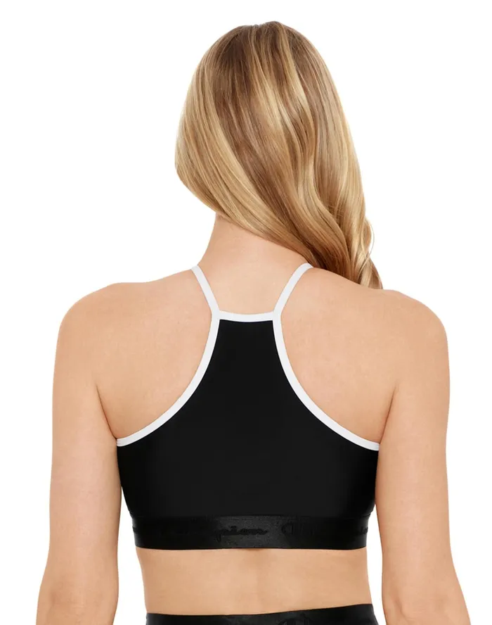 HighNeck Bathing Suit Top Script Logo Band Black Women Champion Swimwear