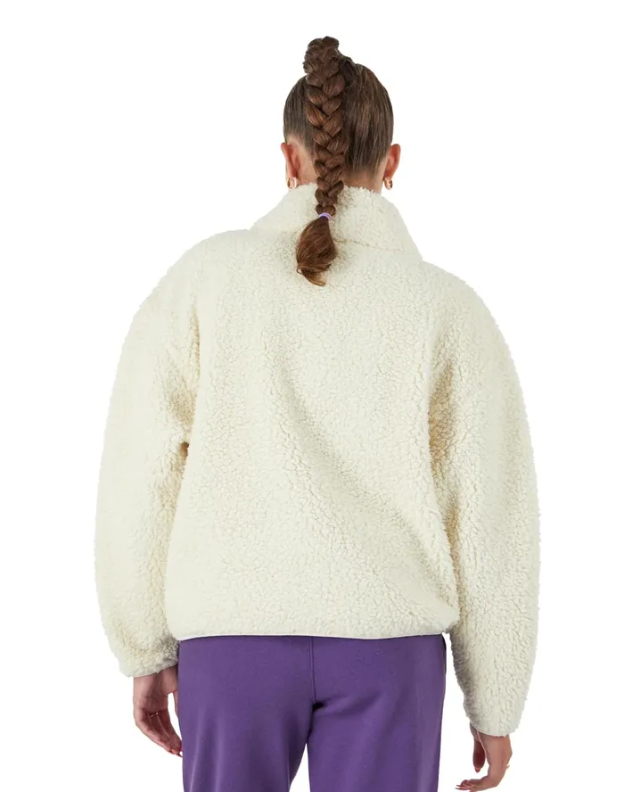 High Pile Zip Pullover Script Logo Natural Women Champion Jackets