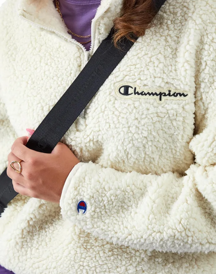 High Pile Zip Pullover Script Logo Natural Women Champion Jackets