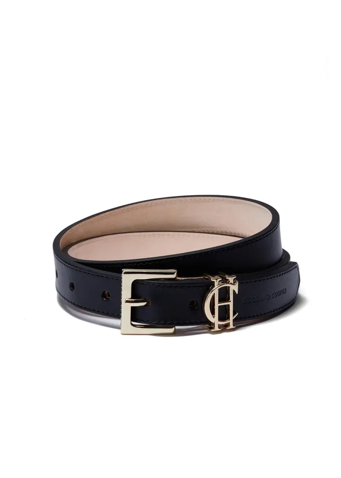Holland Cooper Belts Women HC Slim Logo Belt Black Holland Cooper Belts Women HC Slim Logo Belt Black