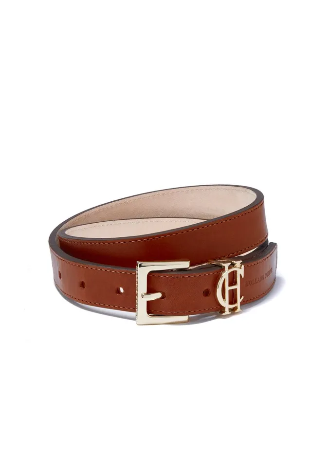 Holland Cooper Belts Women HC Slim Logo Belt Tan Holland Cooper Belts Women HC Slim Logo Belt Tan