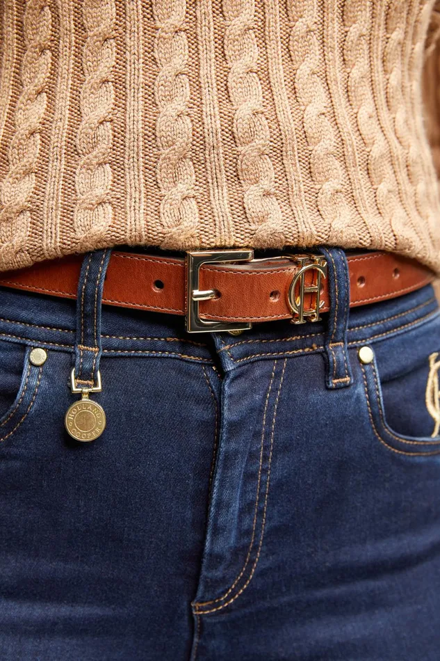 Holland Cooper Belts Women HC Slim Logo Belt Tan Holland Cooper Belts Women HC Slim Logo Belt Tan