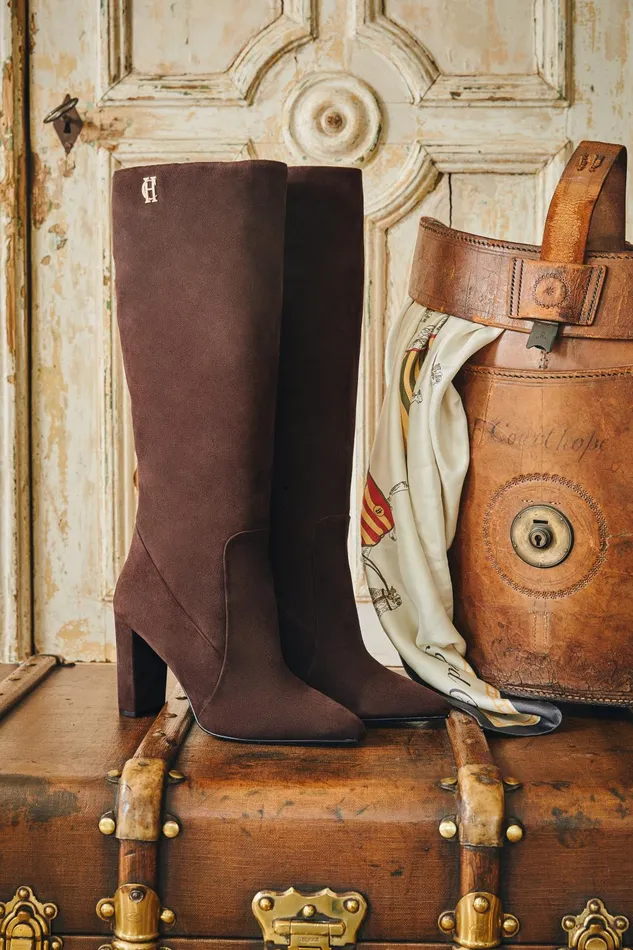 Holland Cooper Boots Women Kensington Knee Boot Chocolate Suede