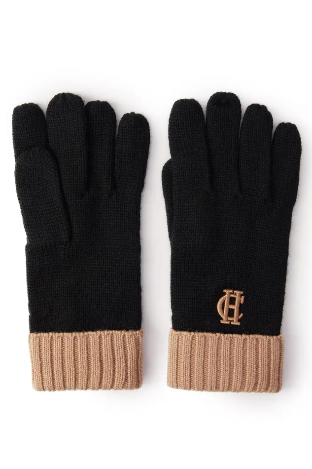 Holland Cooper Gloves Women Chelsea Logo Knitted Gloves Black Tan